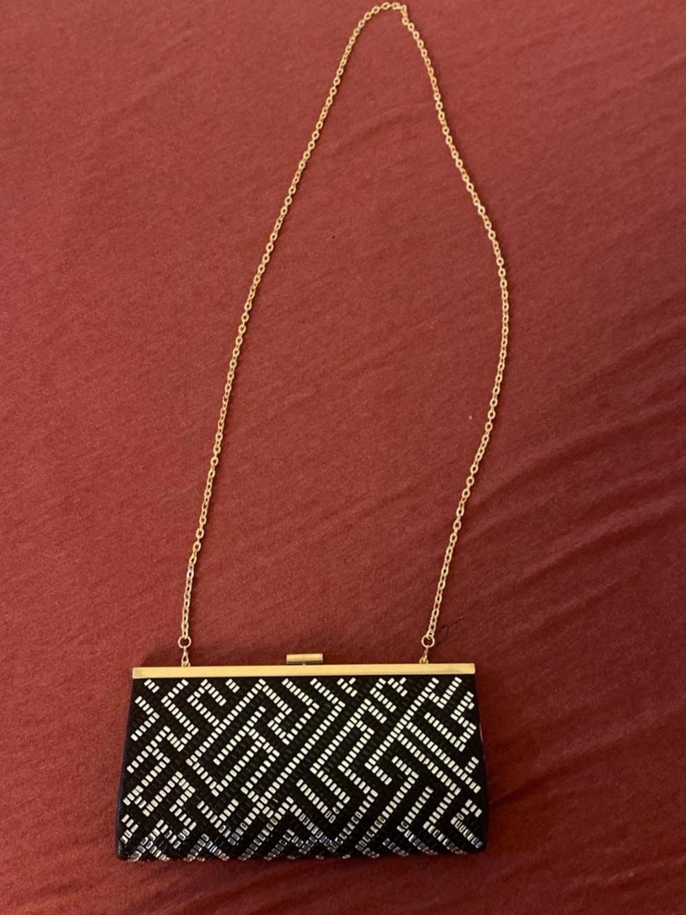Macy's Black Sequin Geometric Clutch with Gold Chain Strap